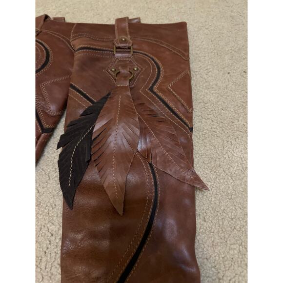 ZIGI Ziginy Brown & Black Knee High Leather Boots Women's Size 6 Indie Boho EUC - Picture 11 of 11